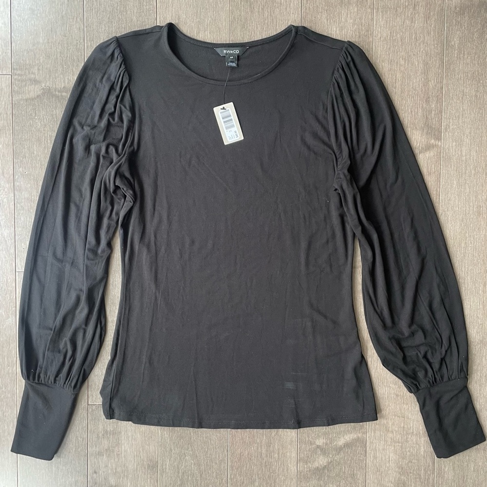 RW&CO fitted puffy sleeve t shirt, black, size S